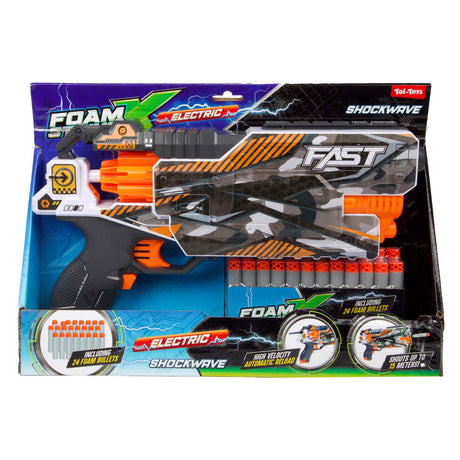 Toi-toys Foam Strikex to elektryczny pistolet strzelecki z falą uderzeniową i 24 piankowymi strzałami
