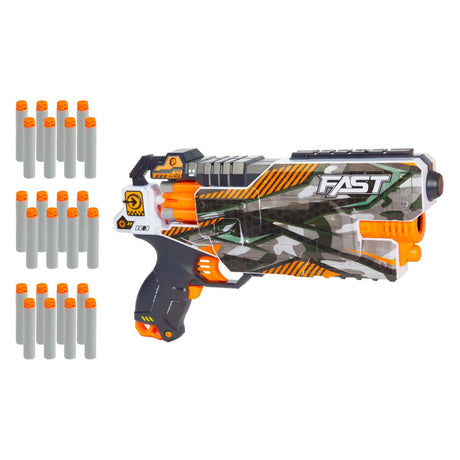 Toi-toys Foam Strikex to elektryczny pistolet strzelecki z falą uderzeniową i 24 piankowymi strzałami