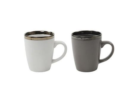 Kubek do kawy Svenska Living Wenecja 340 ml szary lub biały ø8,7xw10,5cm z metaliczną krawędzią 6 sztuk w pudełku