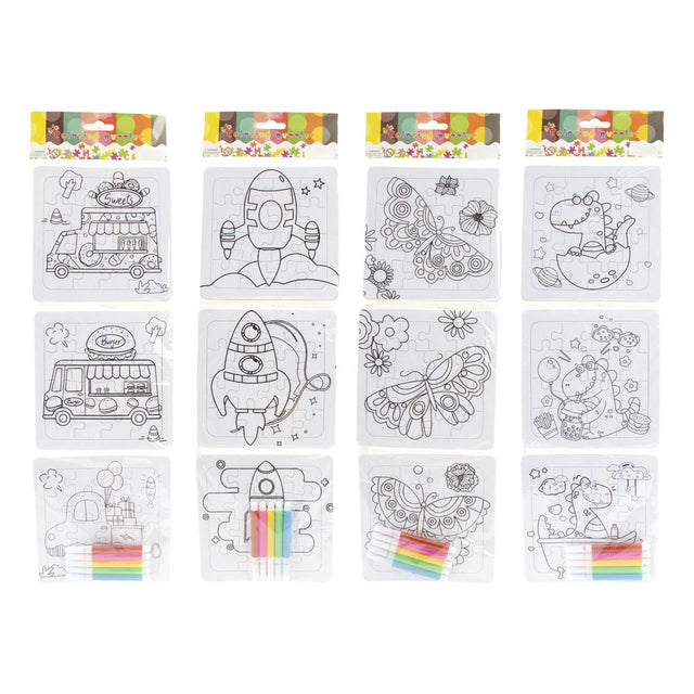 Jono toys kleur je eigen puzzeltjes- 3 puzzeltjes + 5 stiften