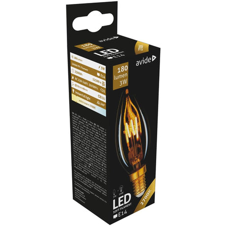 Lampa świecowa LED z miękkim żarnikiem Avide 3W, oprawa E14 2700 kelwinów 180 lumenów