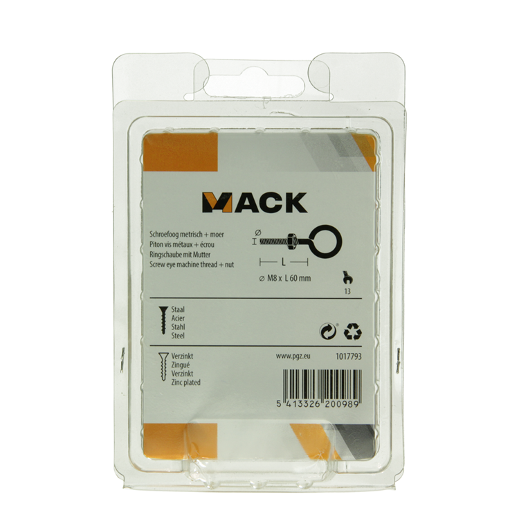Mack 1017793 - metryczne oczko do śruby + nakrętka ocynkowane 2 szt. m8 x 60 mm | 5 sztuk
