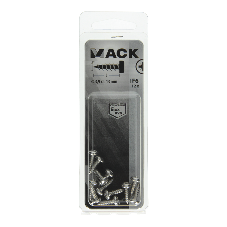 Mack 1019784 - wkręt samogwintujący z łbem walcowym A2 12 szt. 3,9 x 13 mm | 10 sztuk