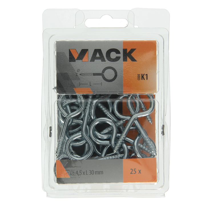 Mack 1018137 - Oczko do śruby, stal ocynkowana 25 szt. 4,5 x 30 mm | 5 sztuk
