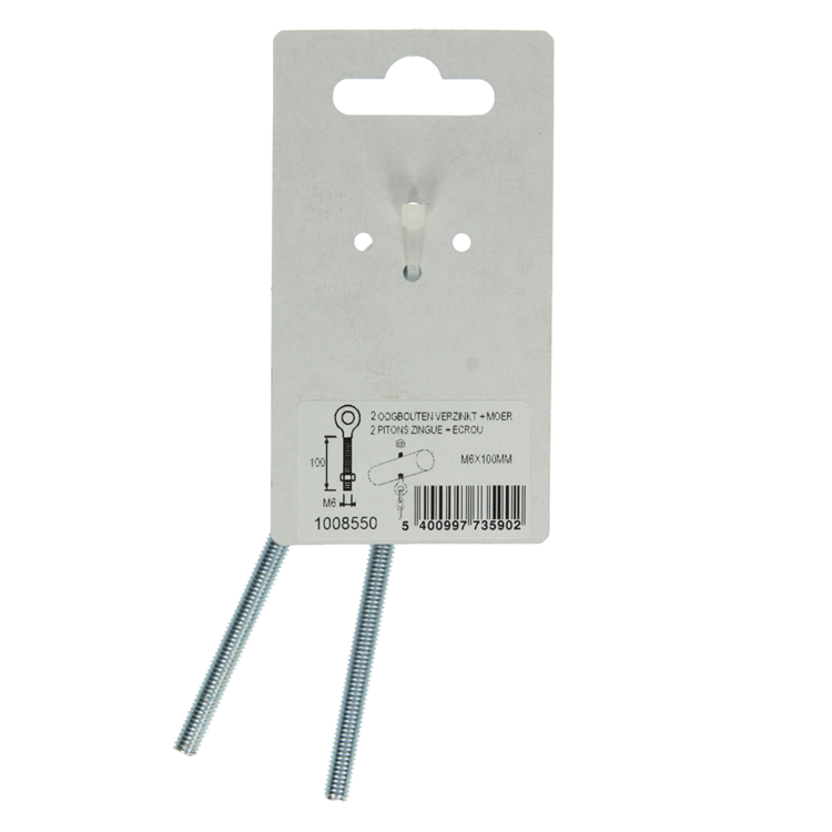 Mack 1008550 - 2 śruby oczkowe + nakrętka m6 x 100mm ocynkowane | 10 sztuk