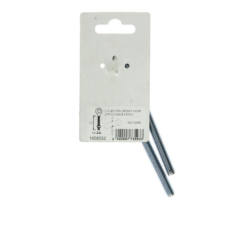 Mack 1008552 - 2 śruby oczkowe + nakrętka m8 x 100mm ocynkowane | 10 sztuk