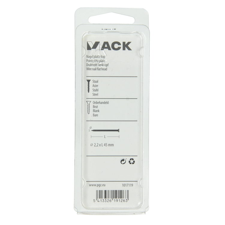 Mack 1017119 - płaska główka gwoździa 100 gr 2,2 x 45 mm | 5 sztuk