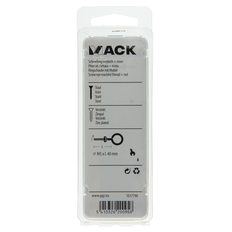 Mack 1017790 - metryczne oczko do śruby + nakrętka ocynkowane 4 szt. m5 x 40 mm | 10 sztuk