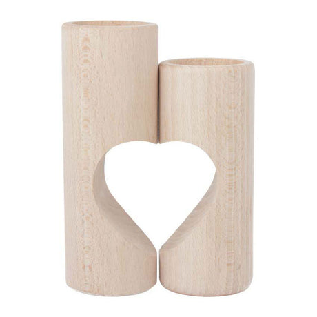 Playwood drewniany świecznik na podgrzewacz do herbaty w kształcie serca, zestaw 2 sztuk w kolorze naturalnym.