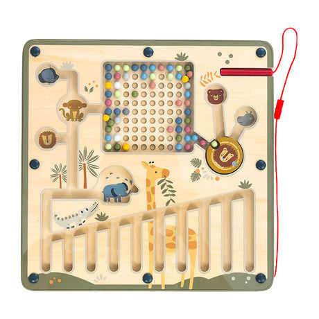 Playwood drewniany magnes labirynt safari zabawki Montessori 28x28cm.