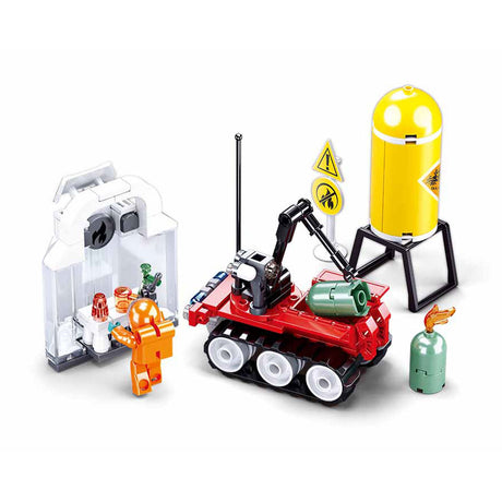 Robot strażacki Sluban wiertarka konstrukcyjna dla dzieci od 6 lat - zabawki konstrukcyjne model budynku robota straży pożarnej - pudełko konstrukcyjne ze 130 klockami i 1 minifigurką - m38-b0963