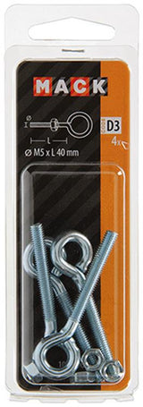Mack 1017790 - metryczne oczko do śruby + nakrętka ocynkowane 4 szt. m5 x 40 mm | 10 sztuk