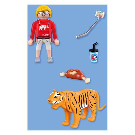 Playmobil dierentuin speelset tijger en bezoeker met accessoires.