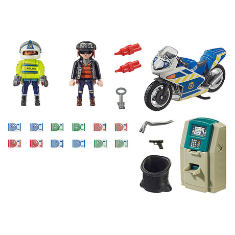 Playmobil City Action - Motocykl policyjny: Zabawka konstrukcyjna w pogoni za złodziejem pieniędzy (70572)