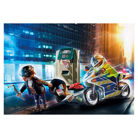 Playmobil City Action - Motocykl policyjny: Zabawka konstrukcyjna w pogoni za złodziejem pieniędzy (70572)