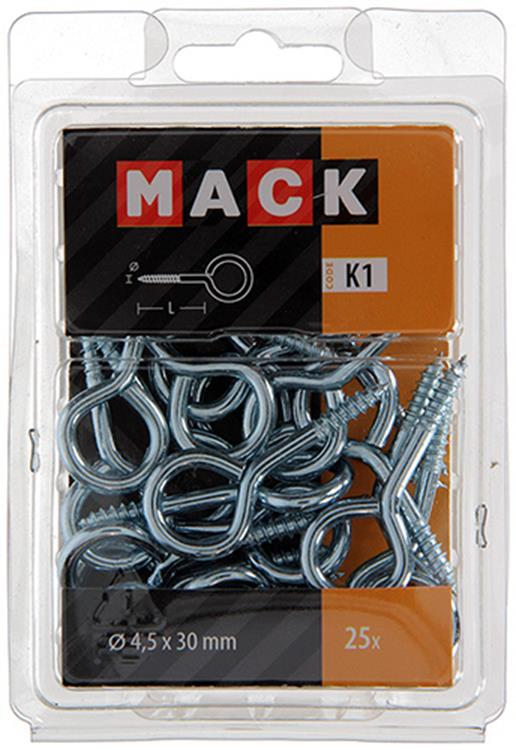 Mack 1018137 - Oczko do śruby, stal ocynkowana 25 szt. 4,5 x 30 mm | 5 sztuk