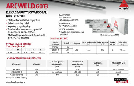 Lincoln arcweldelektrode 6013 fi 2,5 4,5kg