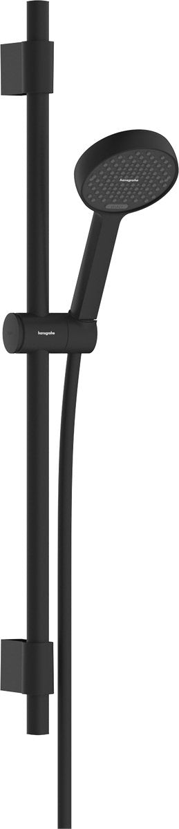 Hansgrohe aktywator s - zestaw prysznicowy - oszczędzanie wody ecosmart - sterowanie przyciskiem wyboru - rozmiar 95 mm - z drążkiem przesuwnym varia 72 cm - 2 funkcje strumienia - czarny mat