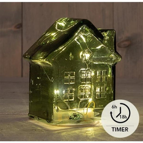 Kolekcja Anny 10led szkło domowe 3xaaa bateria z timerem 12,5x7,5xh14cm zielona