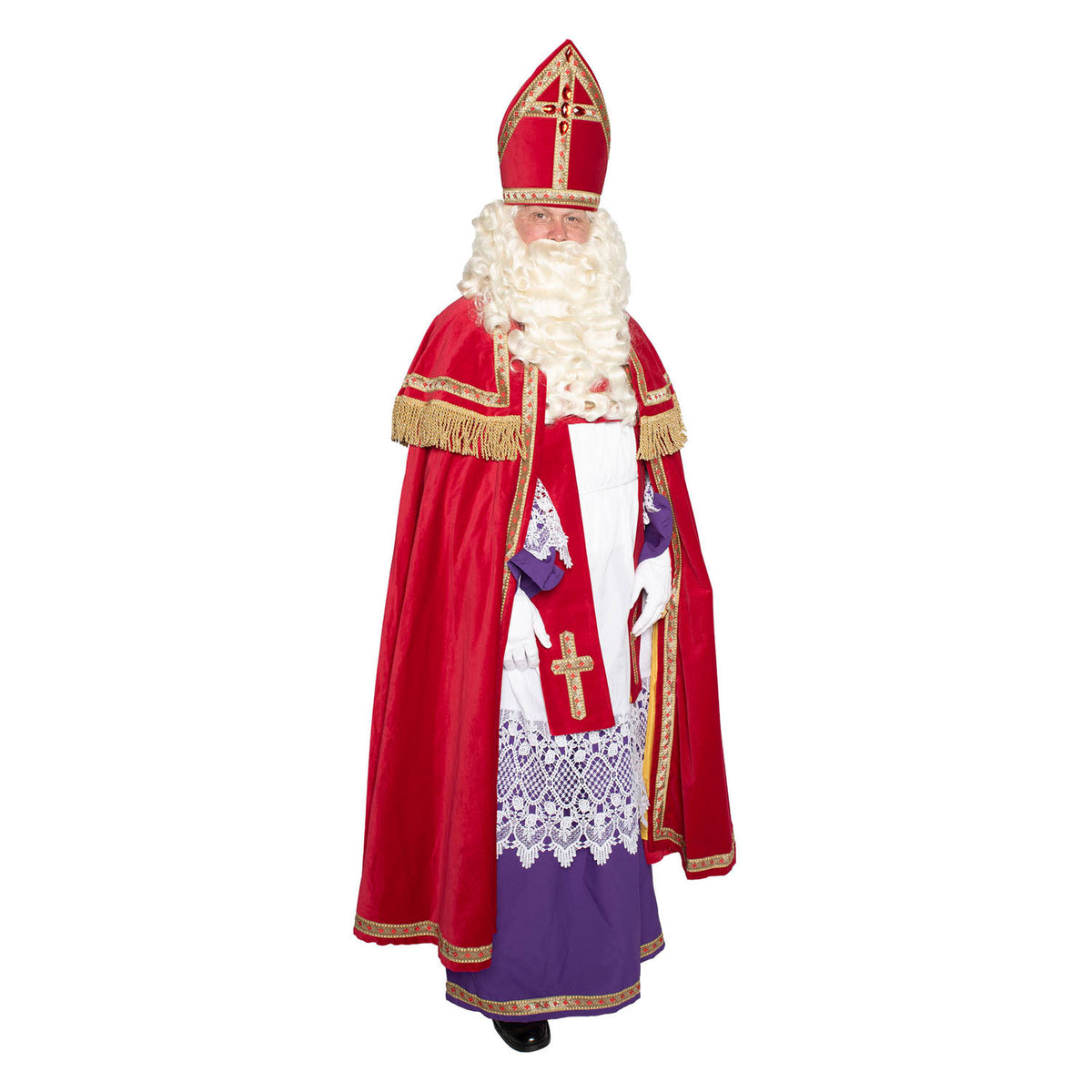 Haza witbaard sint katoenfluweel met kokermijter