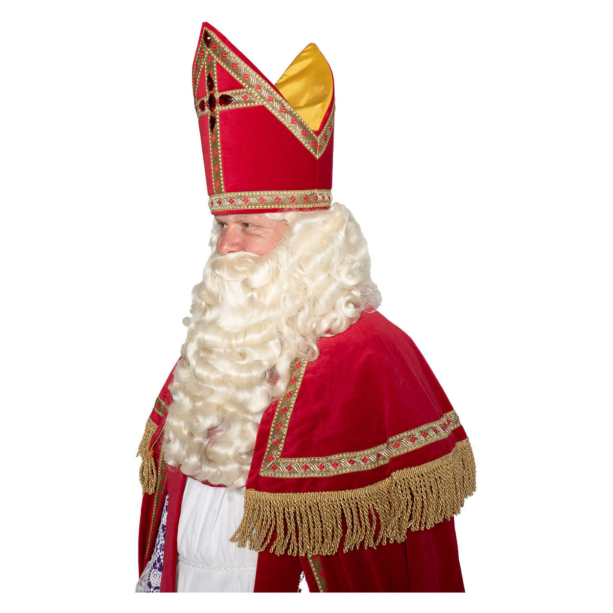 Haza witbaard sint katoenfluweel met kokermijter