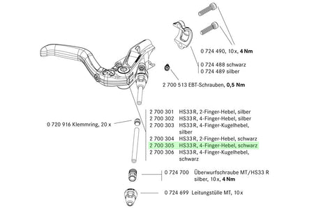 Magura hs33 r 4-palcowa dźwignia hamulca