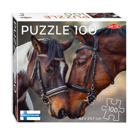 Zakochane konie taktyczne – puzzle – 100 elementów – ciepły zwierzęcy portret koni – elegancki i kojący design – wysoka skandynawska jakość