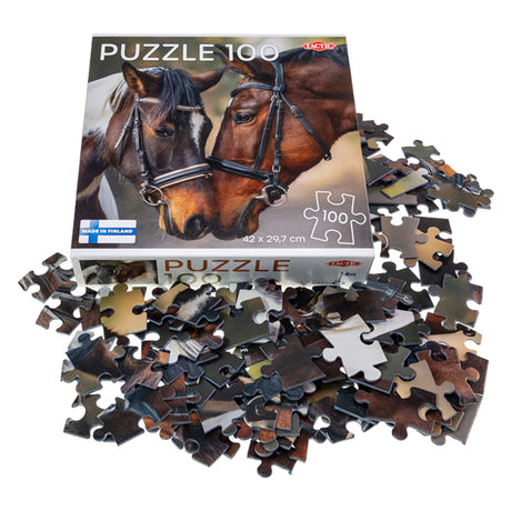 Zakochane konie taktyczne – puzzle – 100 elementów – ciepły zwierzęcy portret koni – elegancki i kojący design – wysoka skandynawska jakość