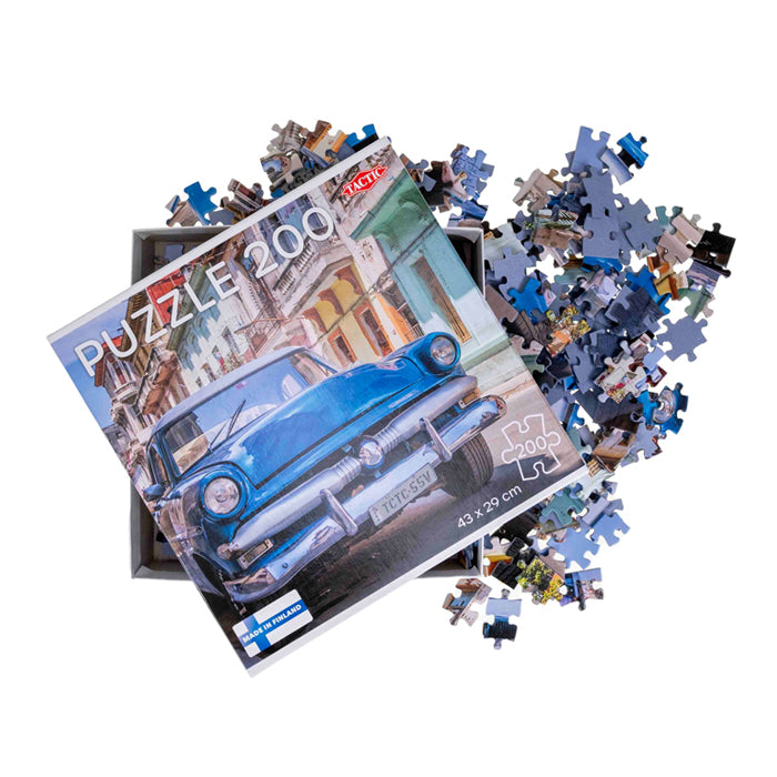 Taktyczny zabytkowy samochód w Hawanie – puzzle – 200 elementów – klasyczny samochód i pejzaż miejski – elegancki i kojący design – wysoka skandynawska jakość