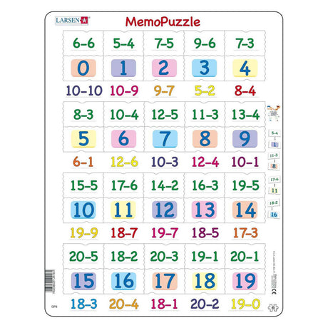 Puzzle memo Selecta Larsen - odejmowanie z liczbami od 0-20, 40 szt.