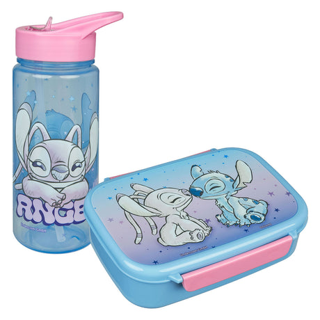 Pudełko na drugie śniadanie i kubek do picia w kolorze lilo-stitch