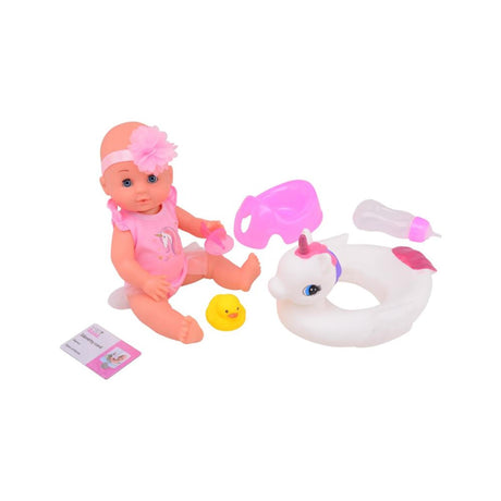 Johntoy John Toy Baby Rose Lalka do picia i sikania 30 cm z opaską do pływania w kształcie zwierzątka
