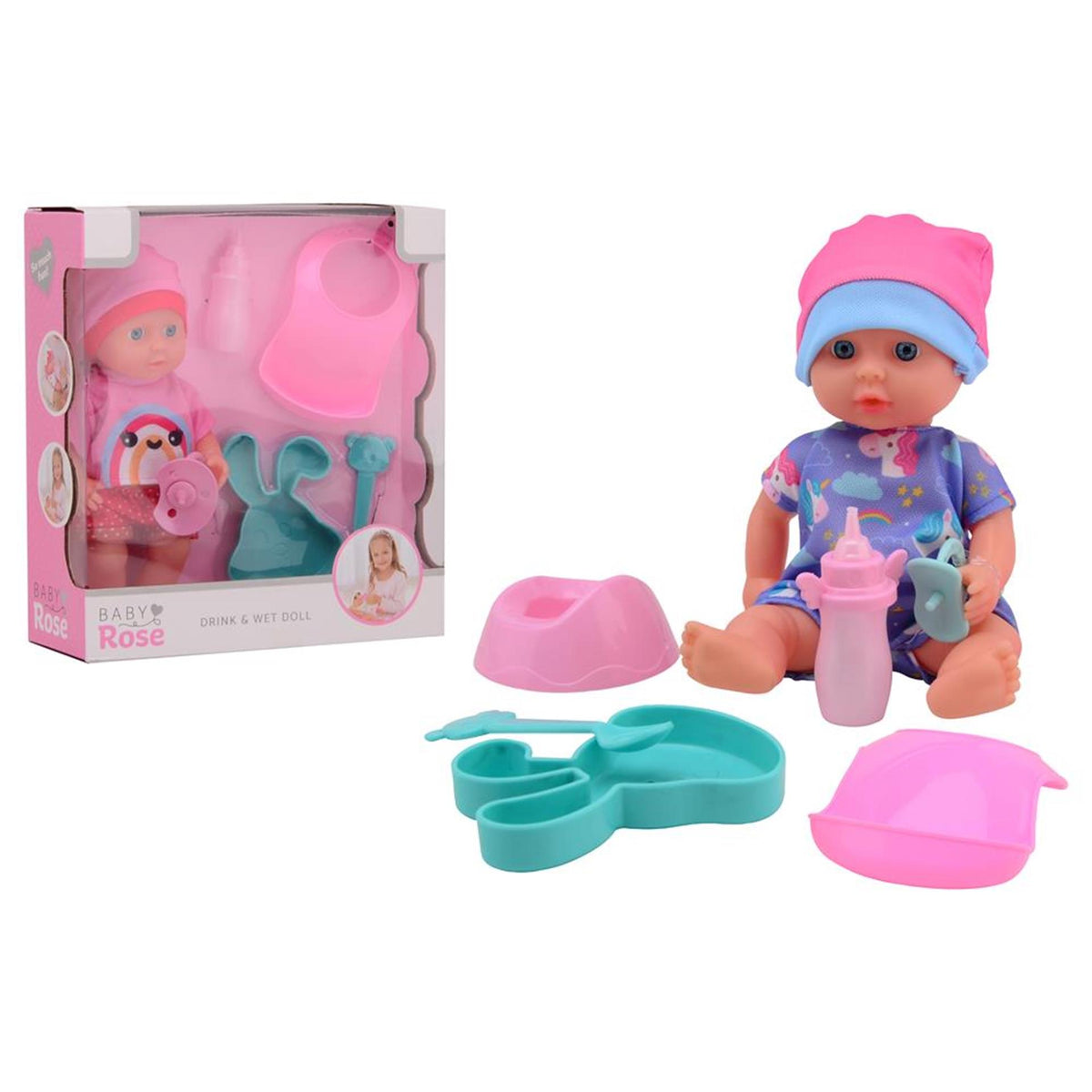 Johntoy John zabawka Baby Rose napój + lalka Pee 20cm