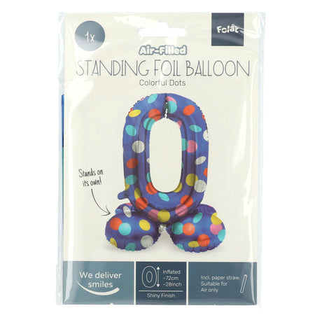 Folat bv stojący balon foliowy w kolorowe kropki liczba 0 - 72cm