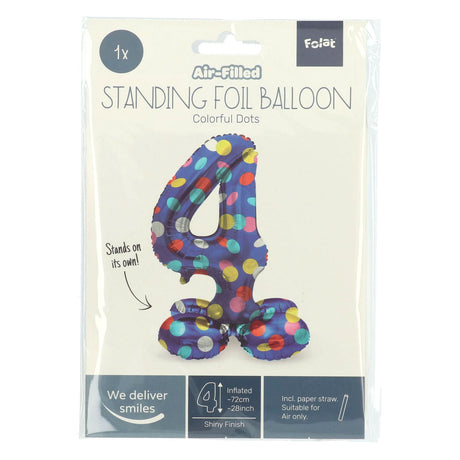 Folat bv stojący balon foliowy w kolorowe kropki numer 4 - 72cm