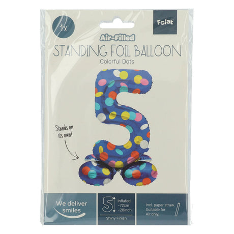Folat bv stojący balon foliowy w kolorowe kropki numer 5 - 72cm
