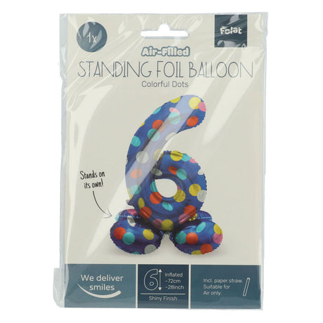 Folat bv stojący balon foliowy w kolorowe kropki numer 6 - 72cm
