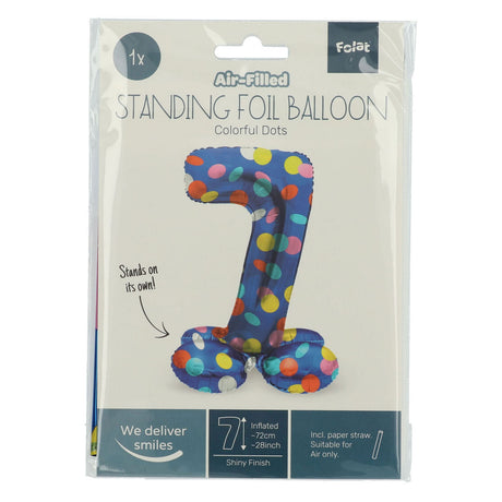 Folat bv stojący balon foliowy w kolorowe kropki numer 7 - 72cm
