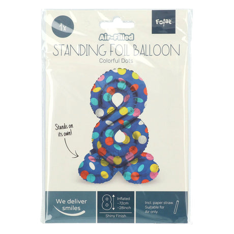 Folat bv stojący balon foliowy w kolorowe kropki numer 8 - 72cm