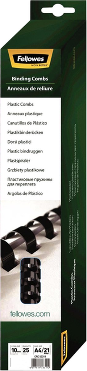 Plastikowe grzebienie do wiązania Fellowes - okrągłe - 10 mm - czarne (25 sztuk)