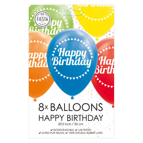 Balony Globos urodziny mix kolorów 30cm, 8 szt.