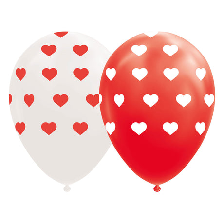 Balony Globos serca czerwono-białe 30cm, 8 szt.
