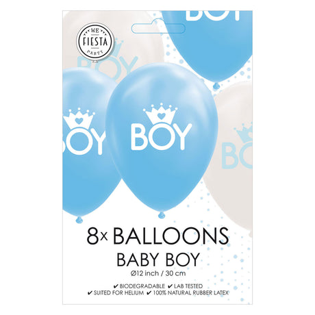 Balony Globos syn baby blue biały 30cm, 8 szt.