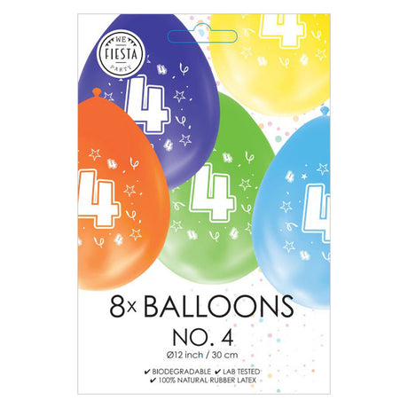 Balony Globos dwustronnie drukowane numer 4, 8 szt.