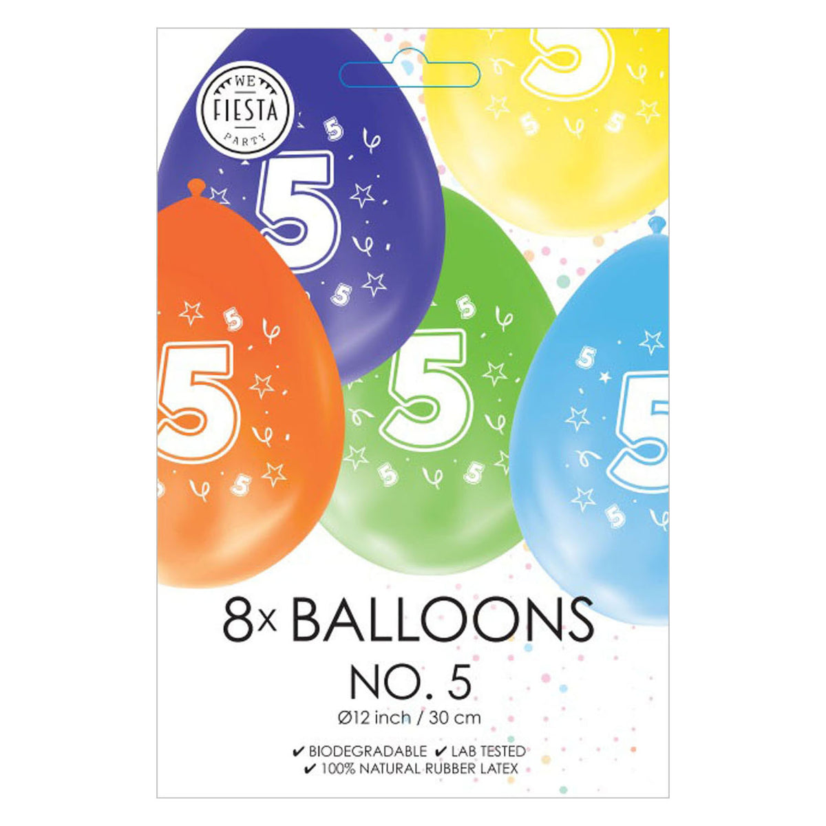 Balony Globos z nadrukiem dwustronnym numer 5, 8 szt.
