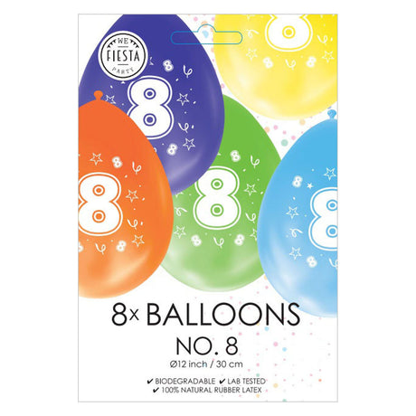 Balony Globos z nadrukiem dwustronnym numer 8, 8 szt.