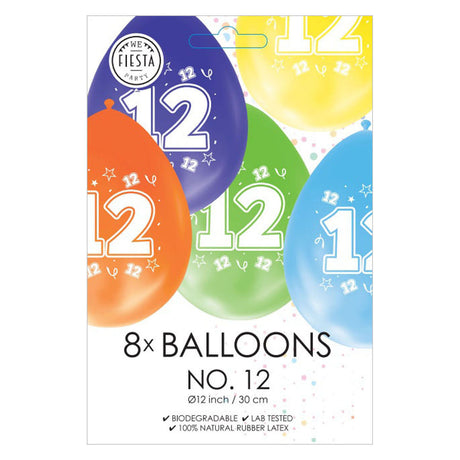 Balony Globos dwustronnie drukowane numer 12, 8 szt.