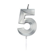 Świeca tortowa Globos 6cm metaliczna srebrna nr 5