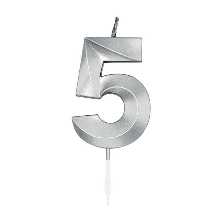 Świeca tortowa Globos 6cm metaliczna srebrna nr 5