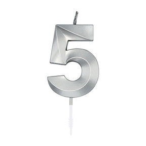 Świeca tortowa Globos 6cm metaliczna srebrna nr 5